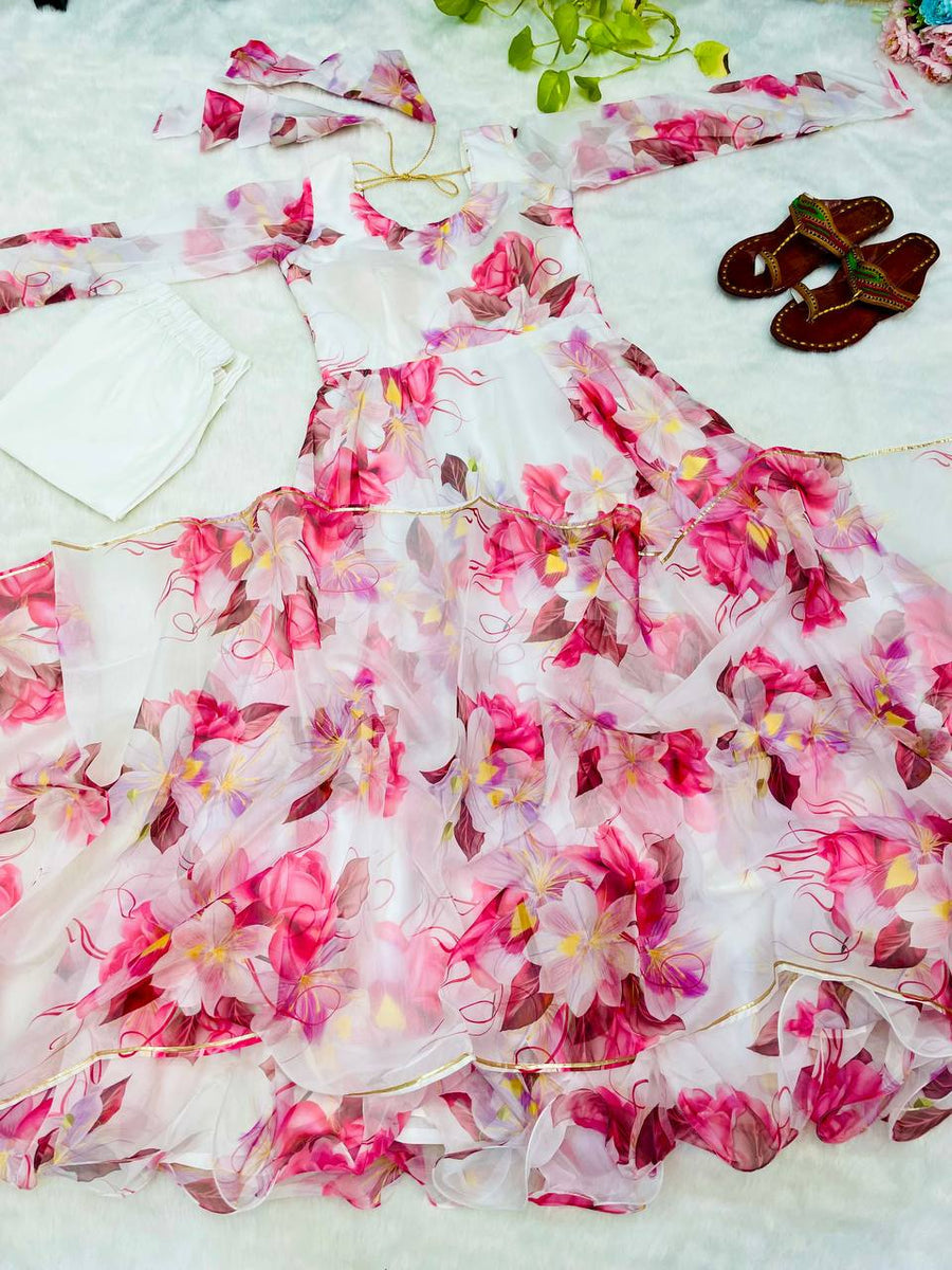 Mandodari elegance organza tebby silk anarkali gown set
