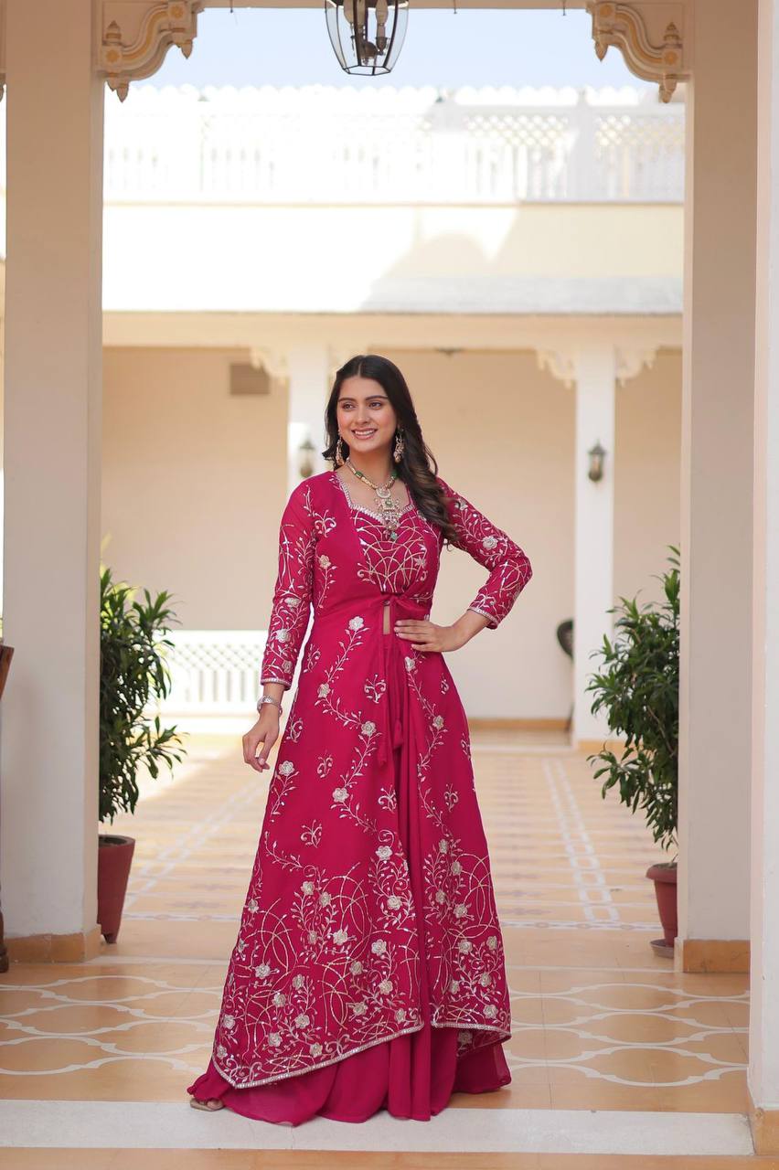 Georgette embroidered Aanshi designer shrug outfit set