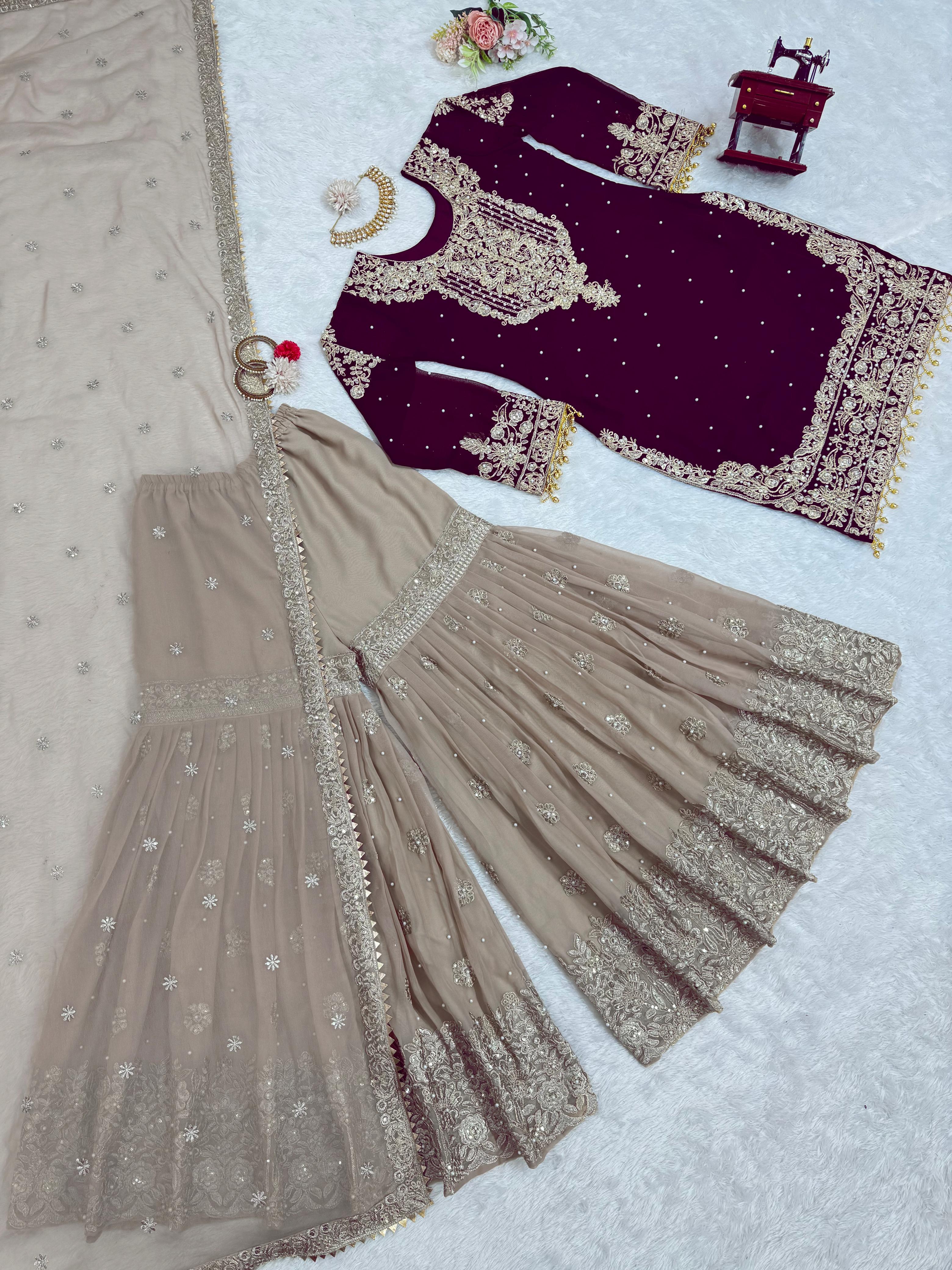 Niyati festive wear embroidered kurti sharara set