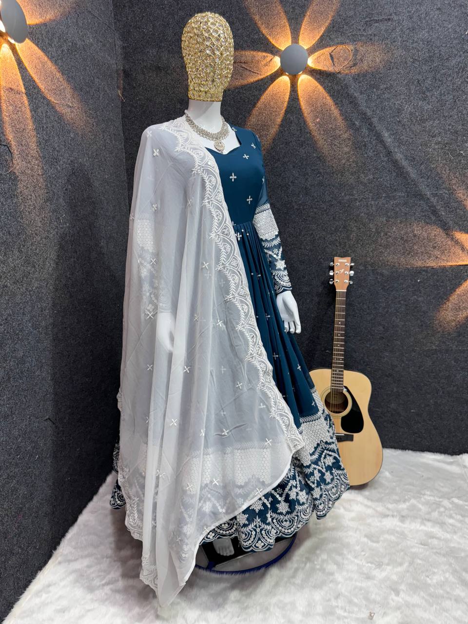 Blue georgette embroidered Nivriti designer Anarkali suit