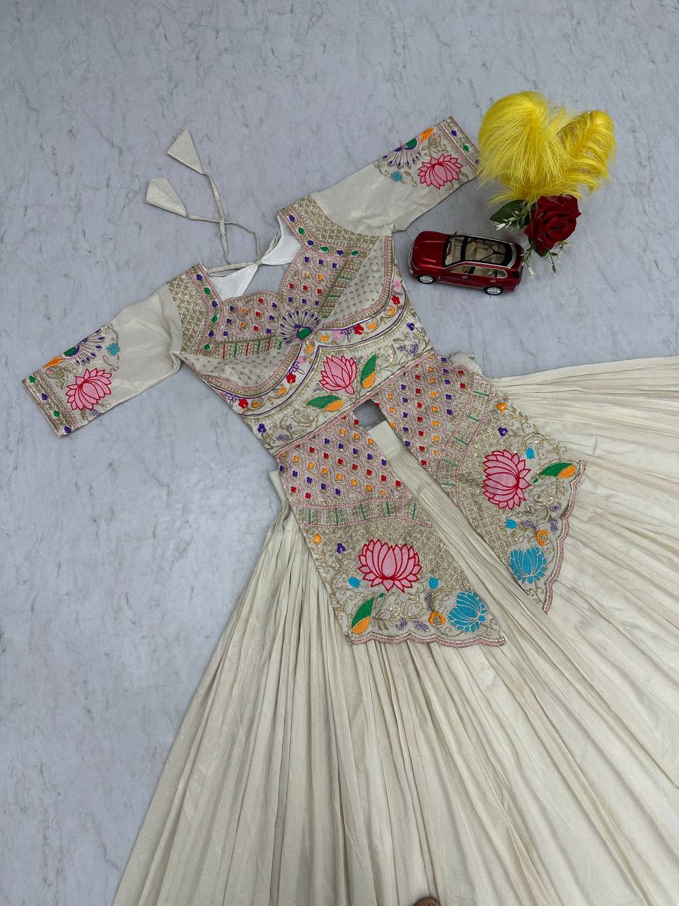 Neerja off-white Cosmos silk crop top lehenga choli with embroidery and sequins work