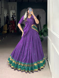 Purple Chanderi zari weaving work half-saree lehenga