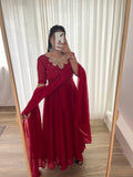 Samiksha red georgette embroidered Anarkali gown set