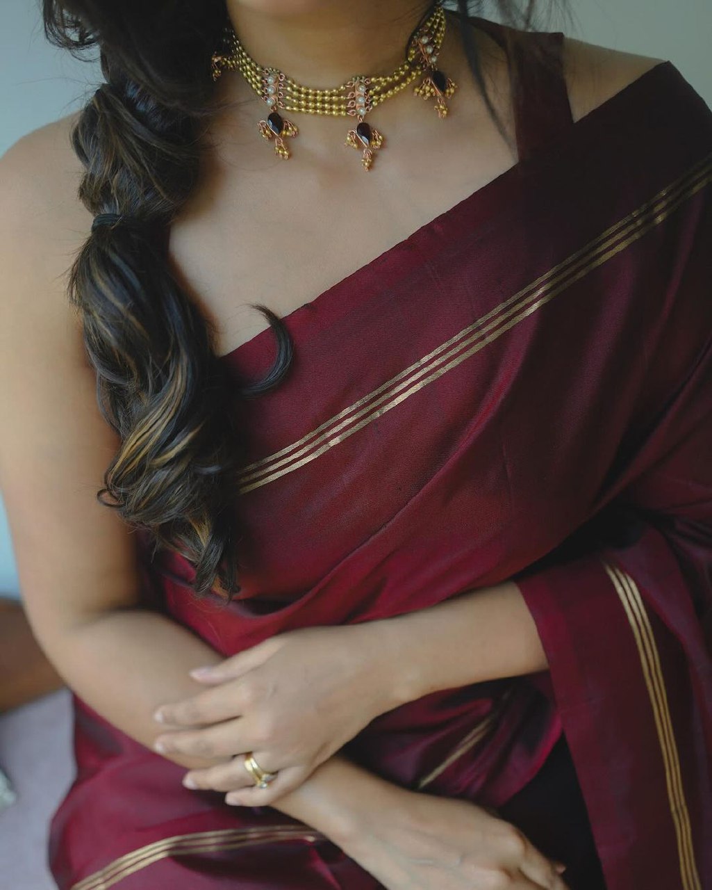 Maroon Banarasi silk Niva designer saree