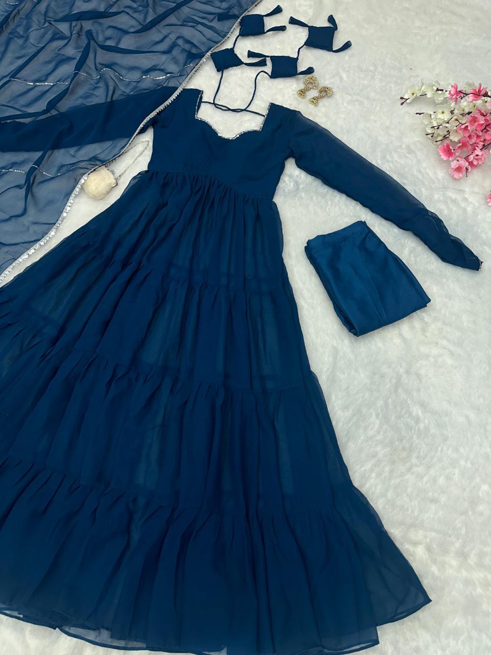 Blue georgette flared Mihika designer Anarkali suit