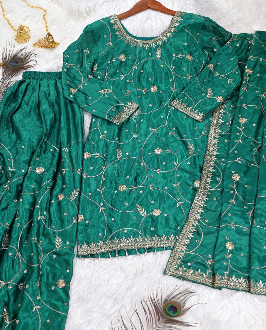 Teal chinon embroidered Keisha designer sharara suit