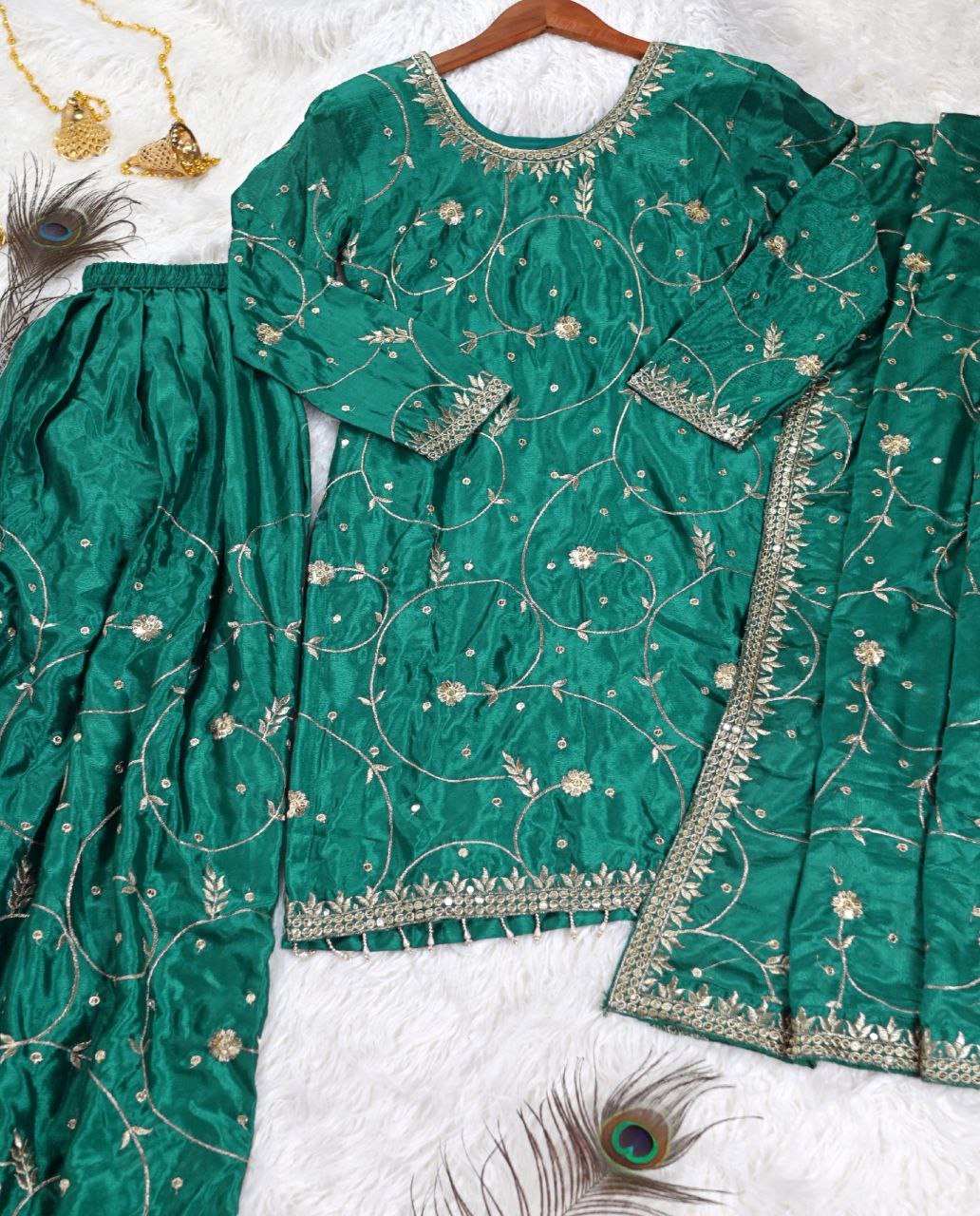 Teal chinon embroidered Keisha designer sharara suit