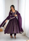 Purple traditional silk Anarkali suit set for women