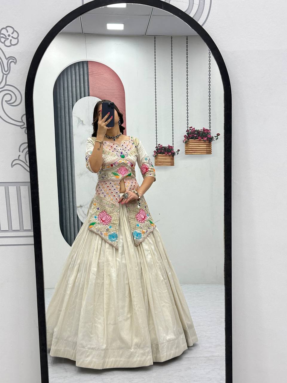 Neerja off-white Cosmos silk crop top lehenga choli with embroidery and sequins work