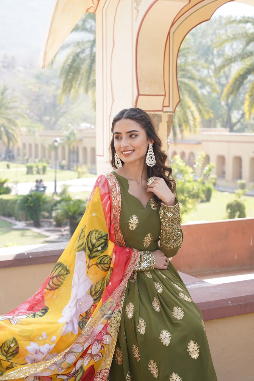 Padmini georgette green embroidery anarkali gown set