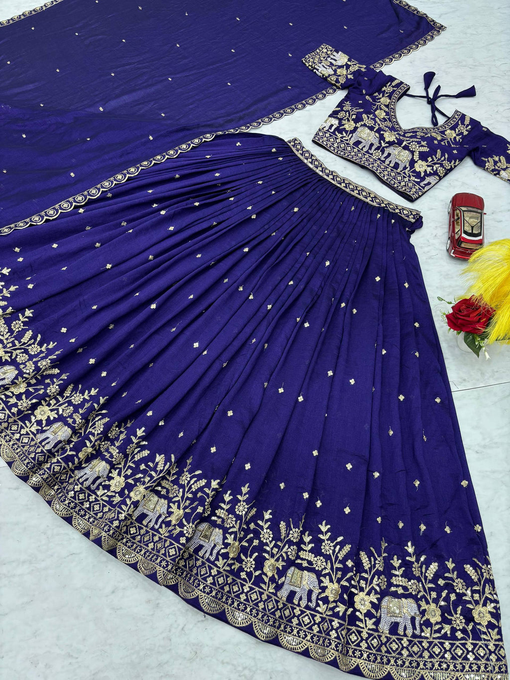 Gopi navy blue Vichitra silk lehenga choli with embroidery sequins thread work