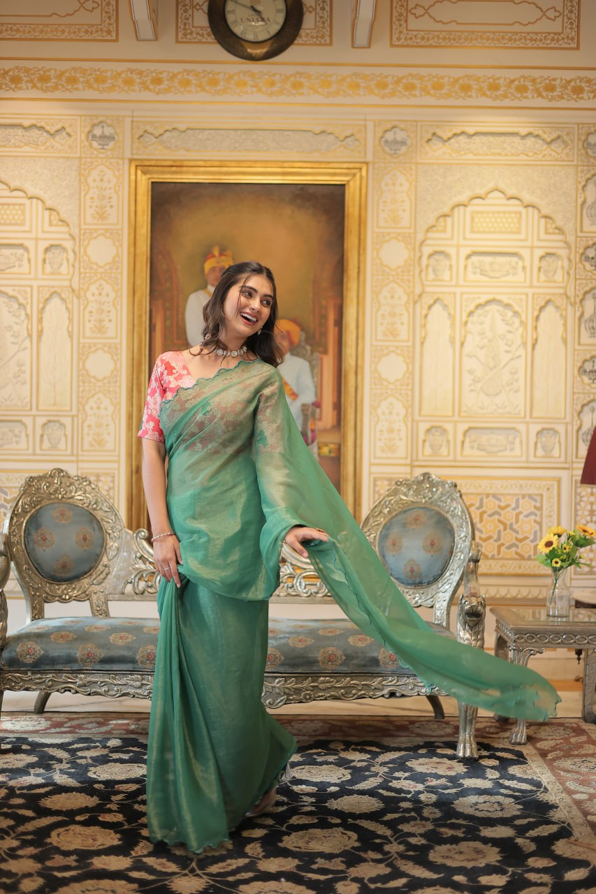 Amoha gold coin green arko cut saree