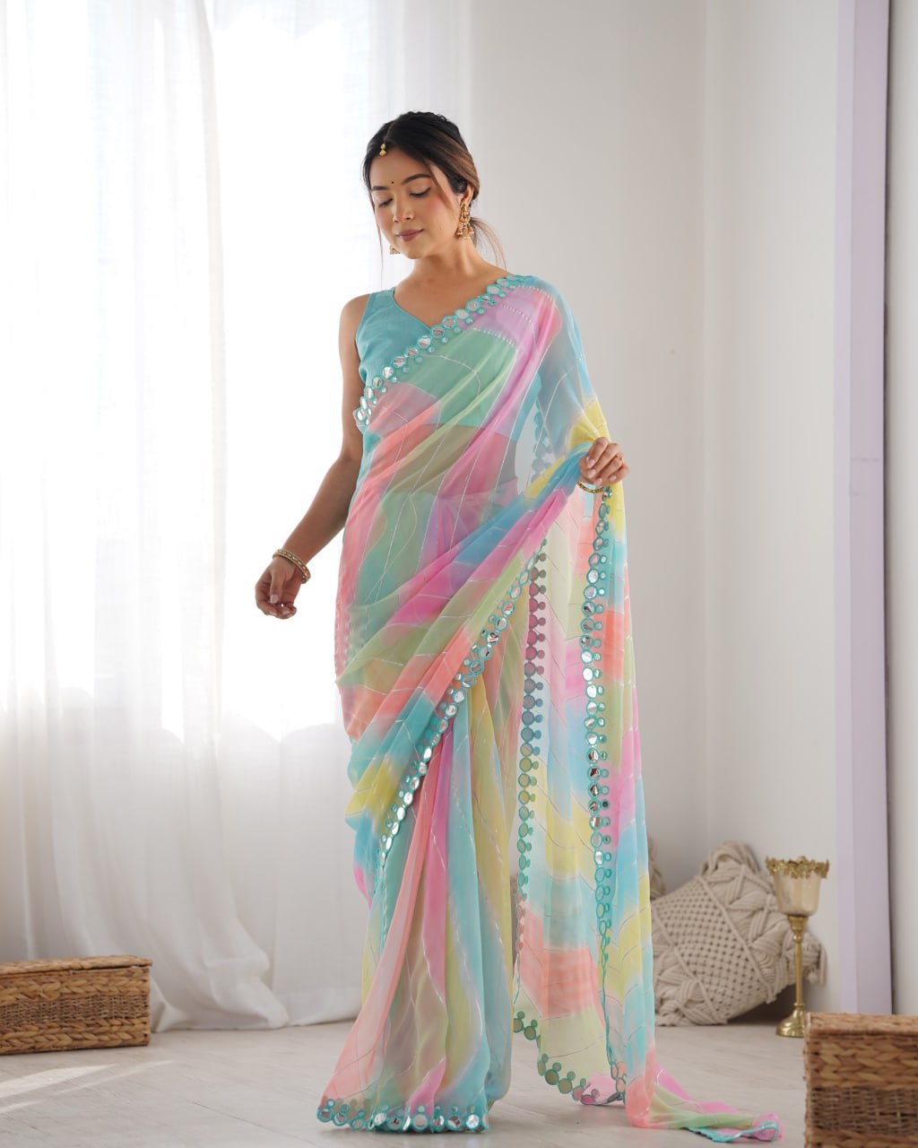 Multicolor georgette mirror work Isha designer saree