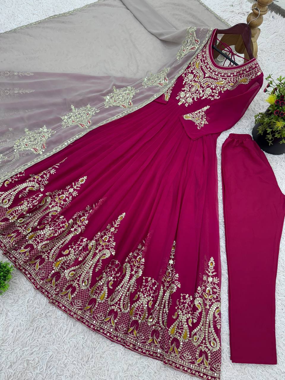 Pink georgette embroidered Tejvini designer gown