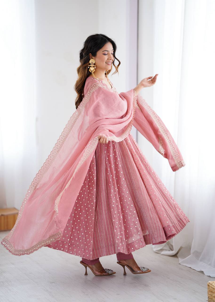 Peach festive wear embroidered Anarkali suit for women