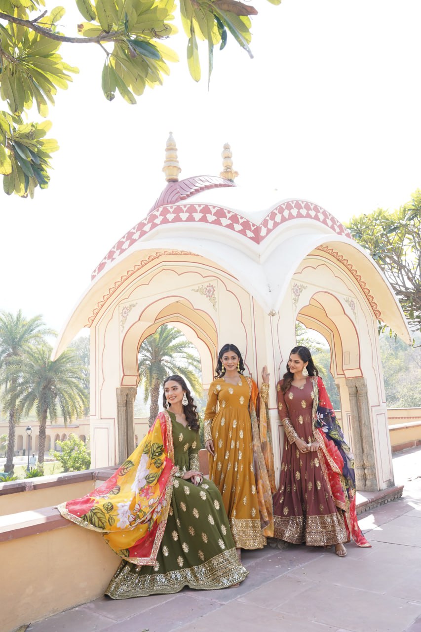 Padmini georgette yellow embroidery anarkali gown set