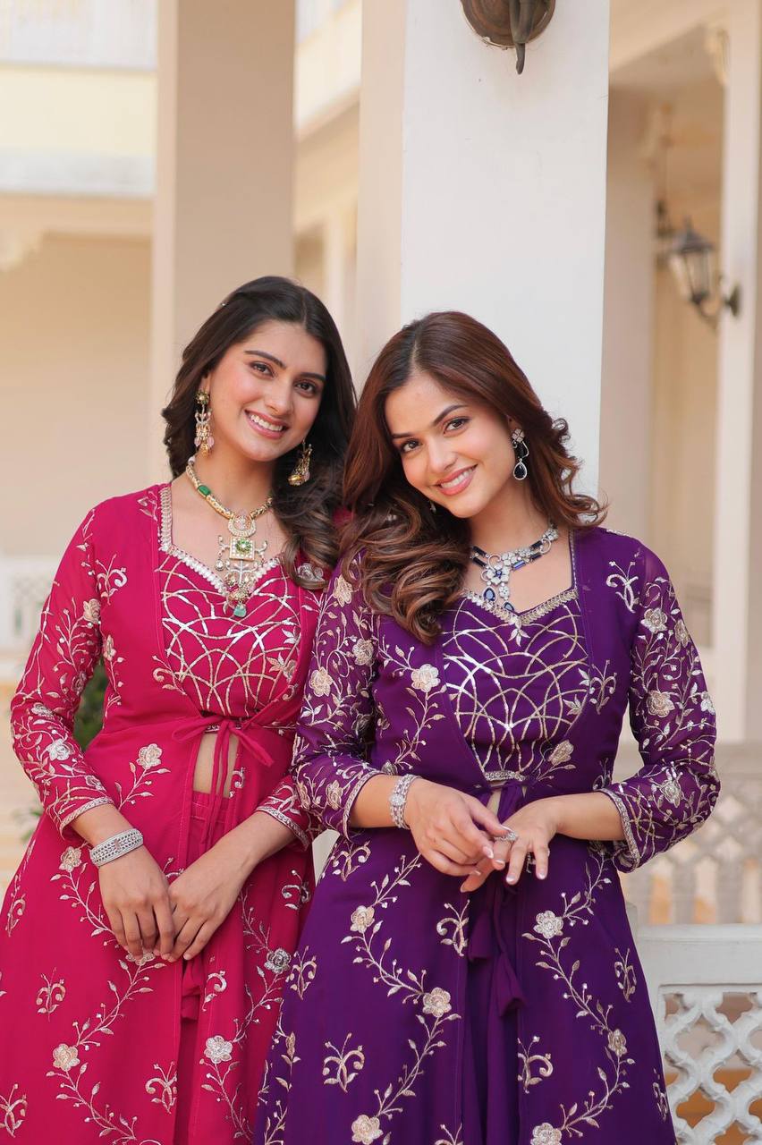 Georgette embroidered Aanshi designer shrug outfit set