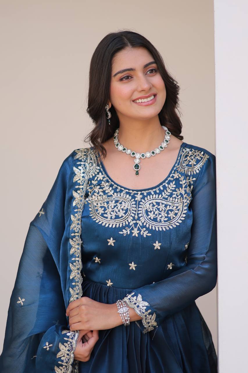 Siddhika pure Burberry silk embroidered gown set