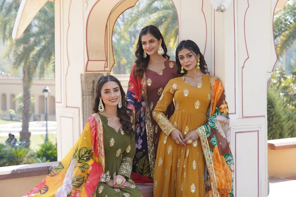 Padmini georgette green embroidery anarkali gown set