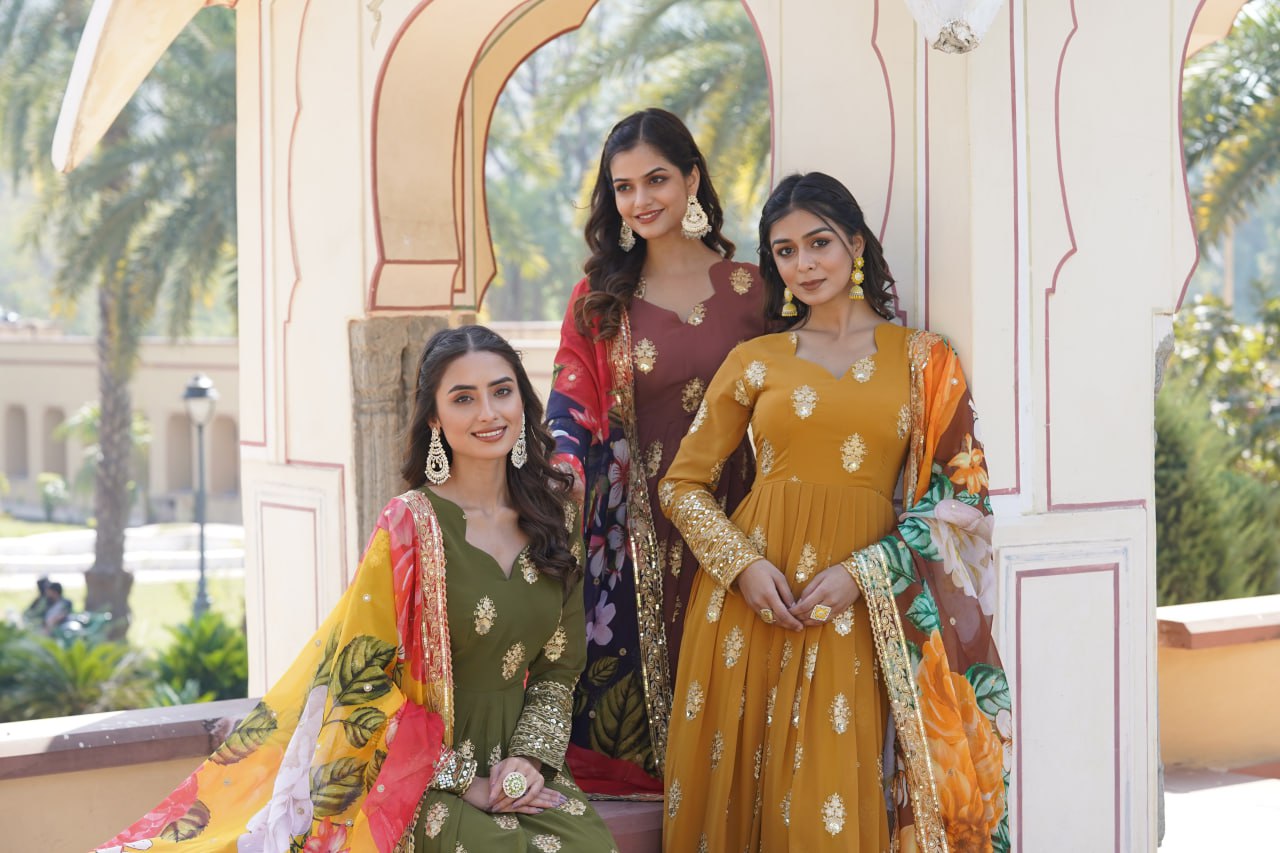 Padmini georgette green embroidery anarkali gown set