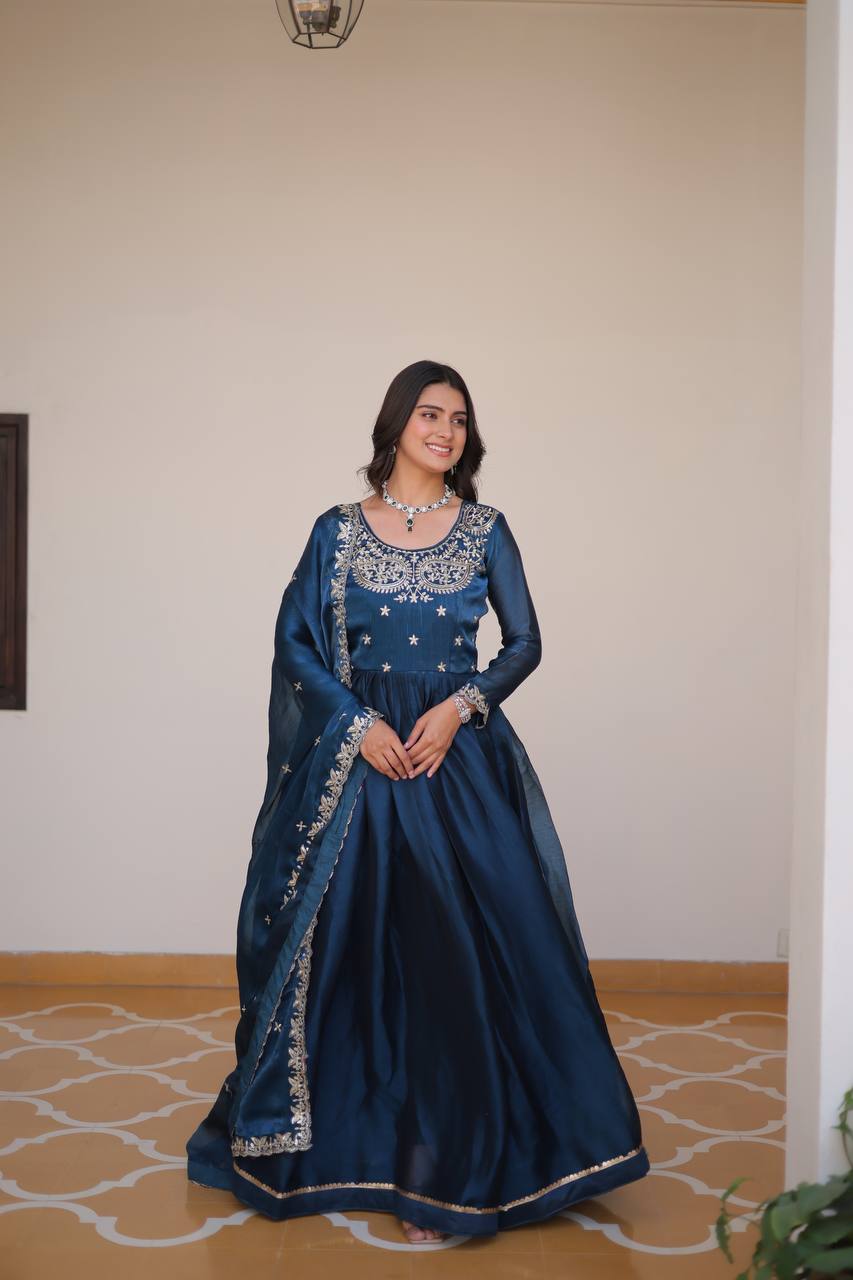 Siddhika pure Burberry silk embroidered gown set