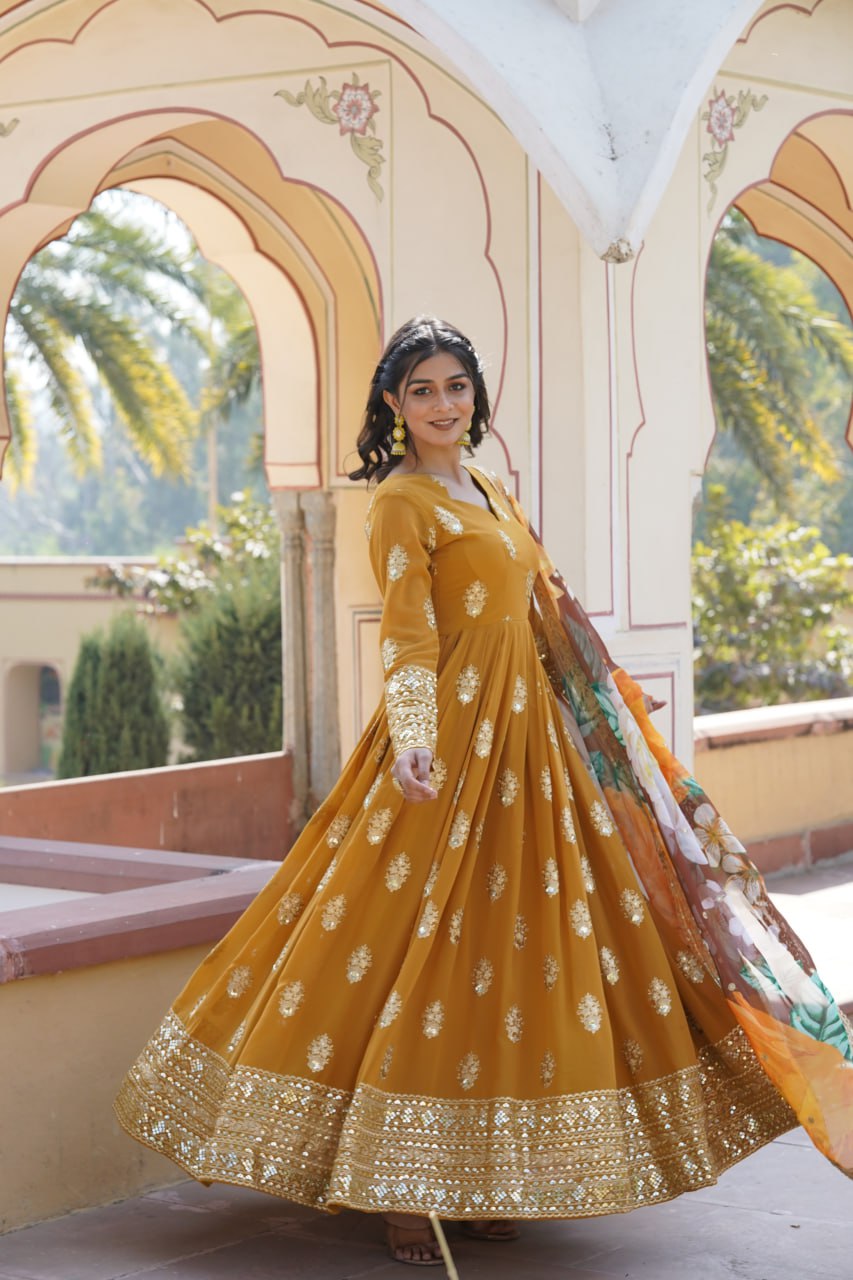Padmini georgette yellow embroidery anarkali gown set