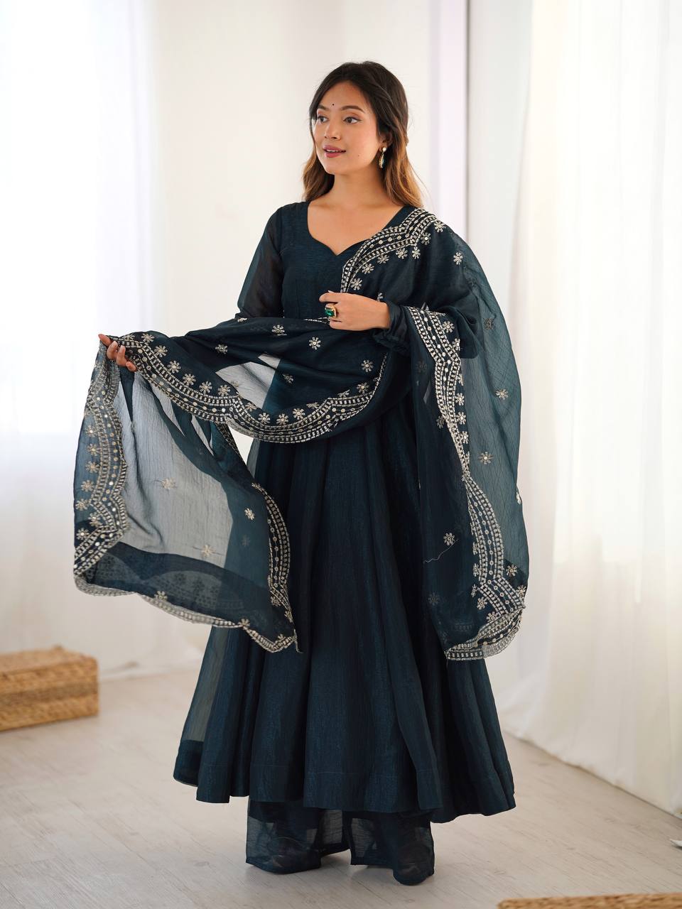 Green Fandy silk Tiya designer Anarkali suit