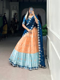 Orange zari Kota lehenga with zari weaving embroidered Vichitra silk dupatta