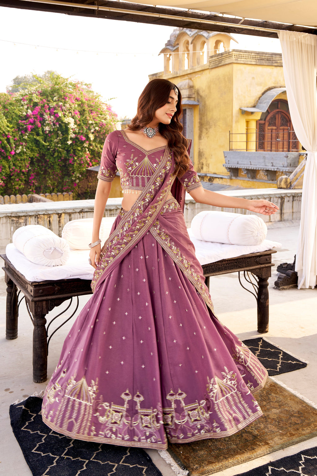 Zarakh lavender crush silk lehenga choli with sequins and thread embroidery work