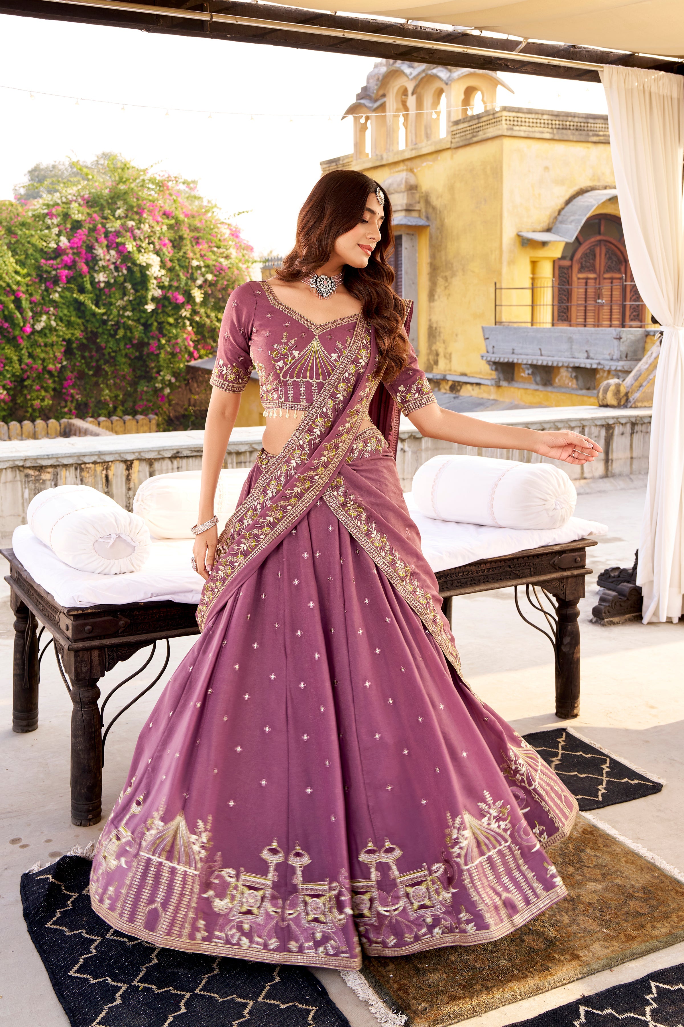 Zarakh lavender crush silk lehenga choli with sequins and thread embroidery work