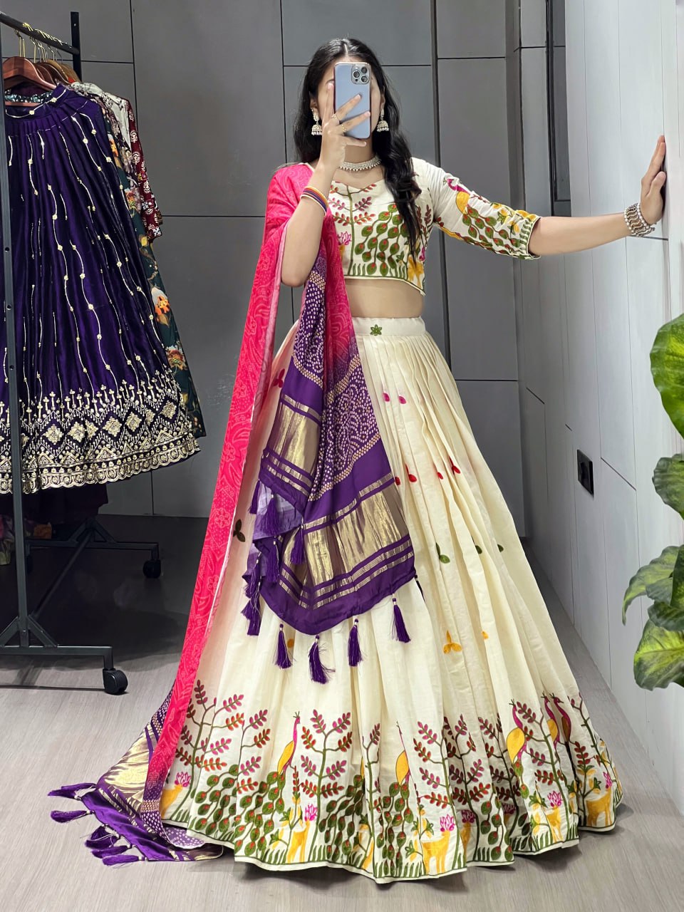 Green pure rayon plain butti silk work lehenga choli with gota patti koti