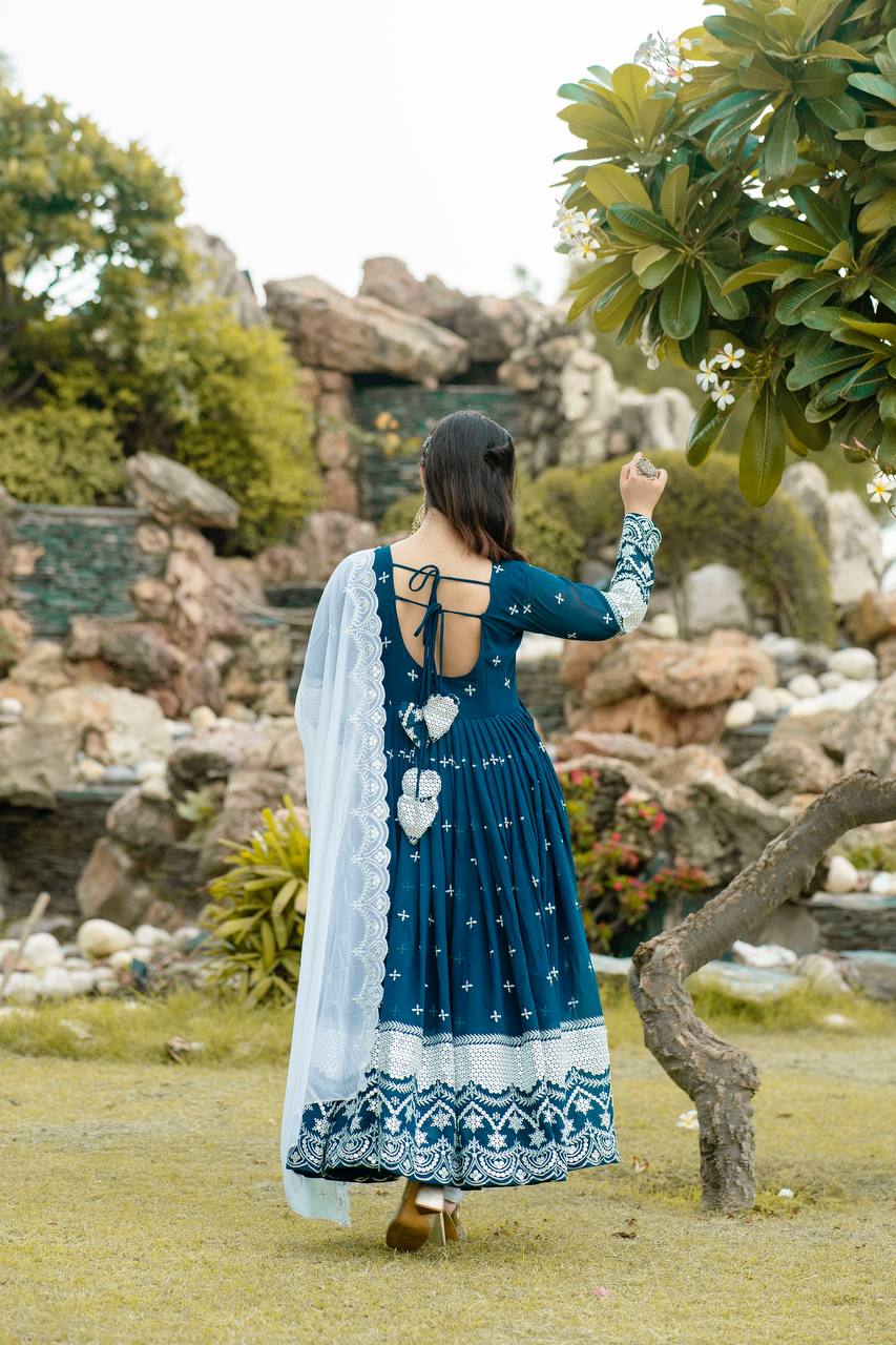 Blue georgette embroidered Nivriti designer Anarkali suit