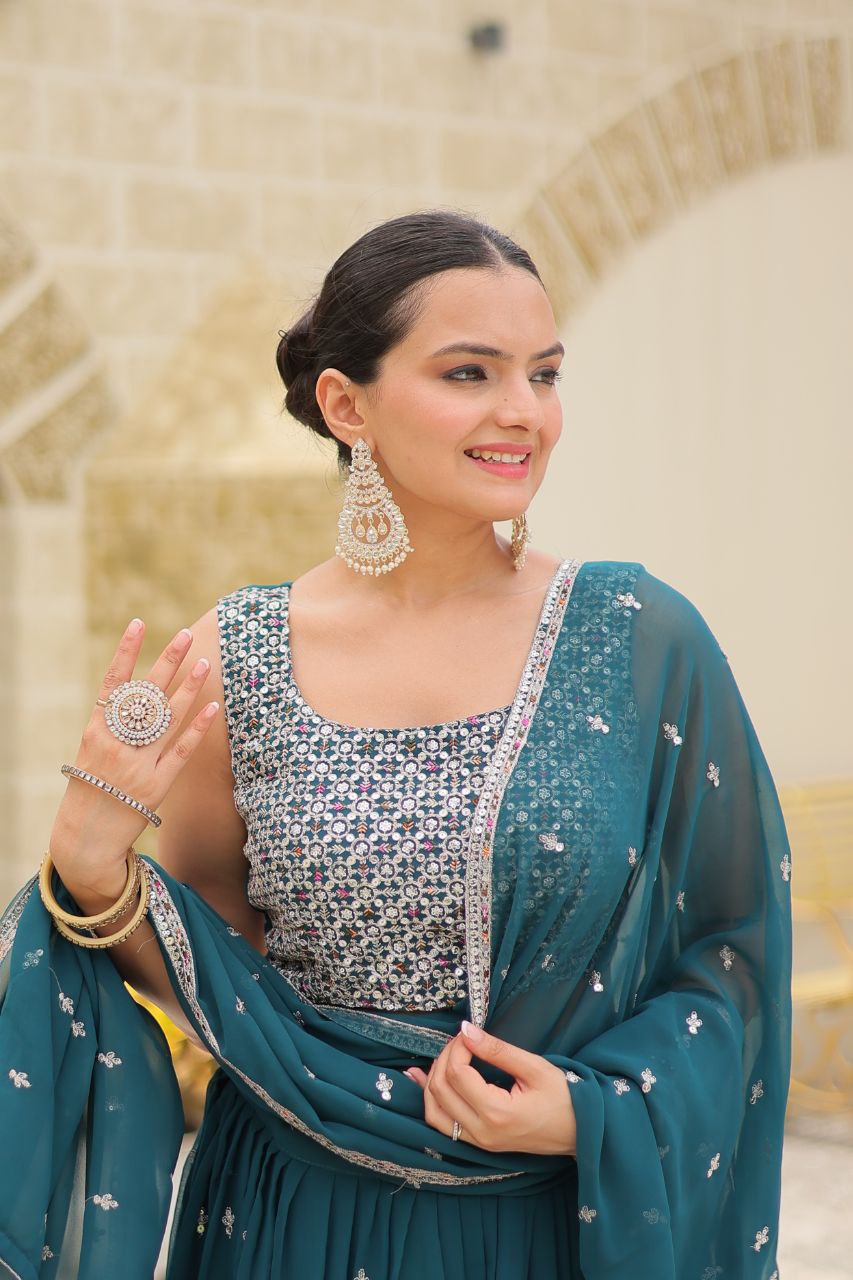 Faux georgette sequins embroidered Avira designer lehenga