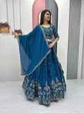 Kanupriya blue chinon embroidered lehenga choli set