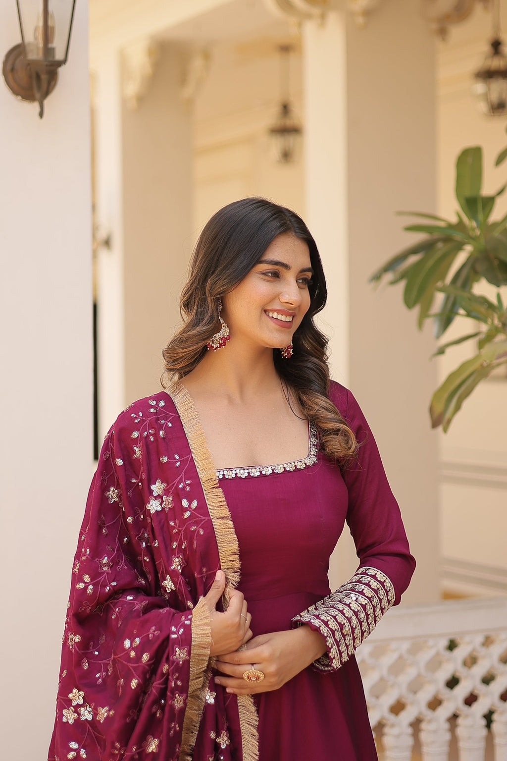 Magenta Vichitra silk Aparajita designer Anarkali gown