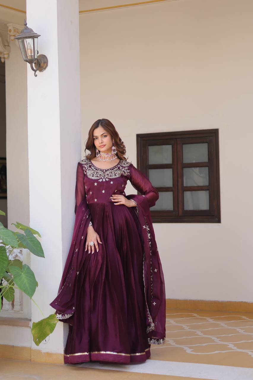 Siddhika pure Burberry silk embroidered gown set