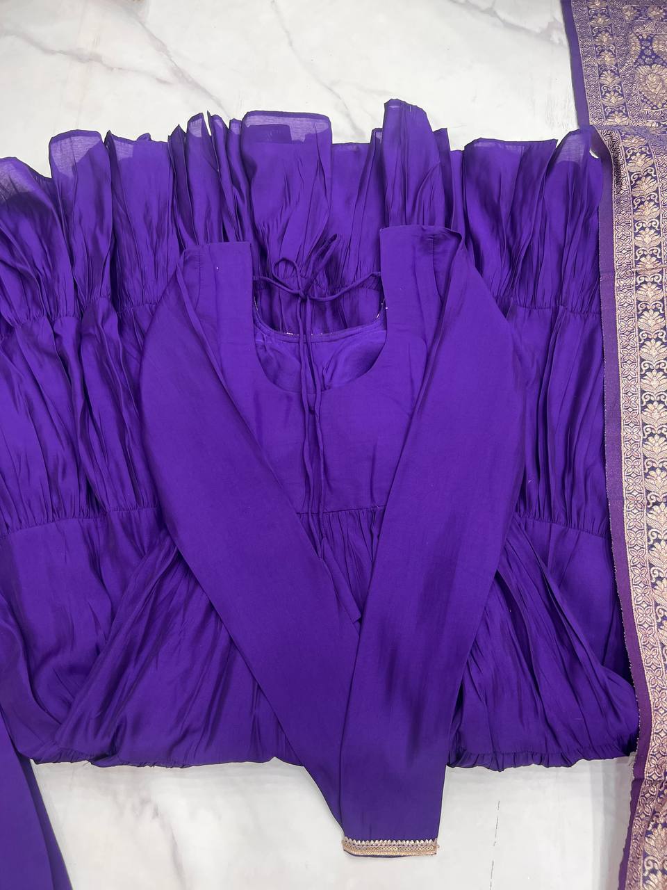 Purple Roman silk Ashika flared designer Anarkali suit