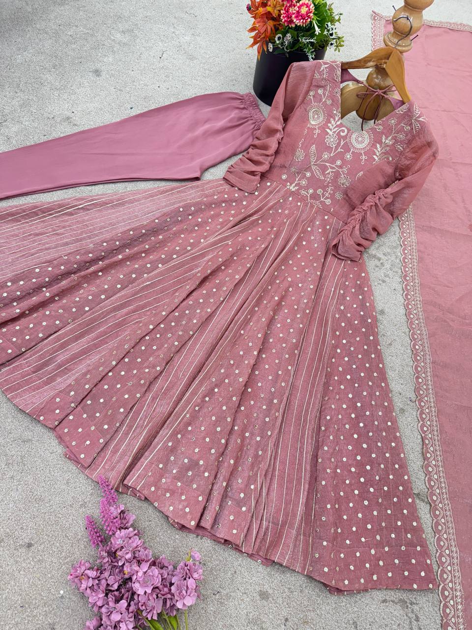Peach festive wear embroidered Anarkali suit for women