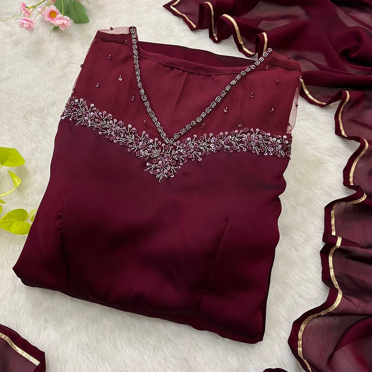 Wine georgette embroidered Manha designer Anarkali gown
