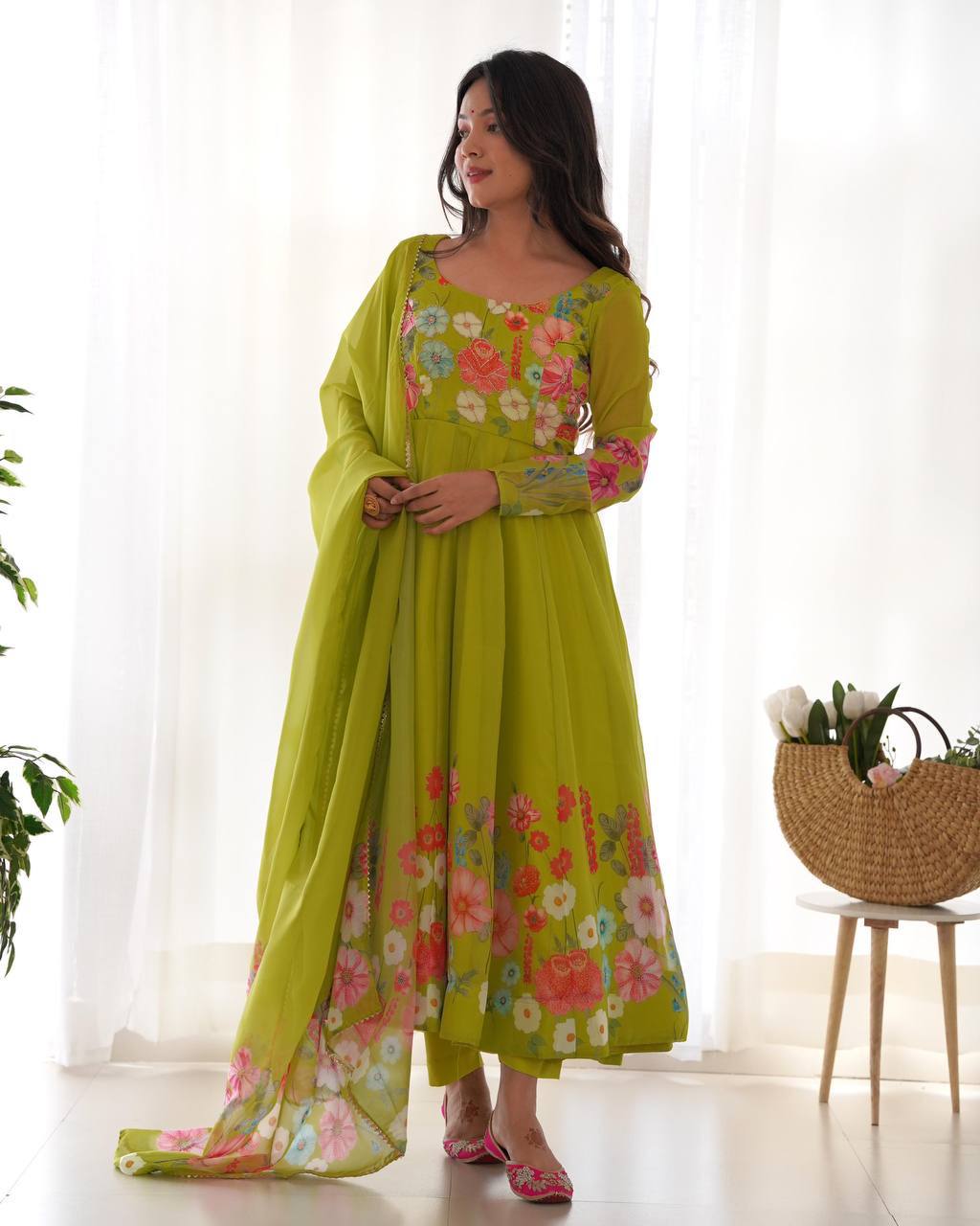 Green floral organza Darshika designer Anarkali suit