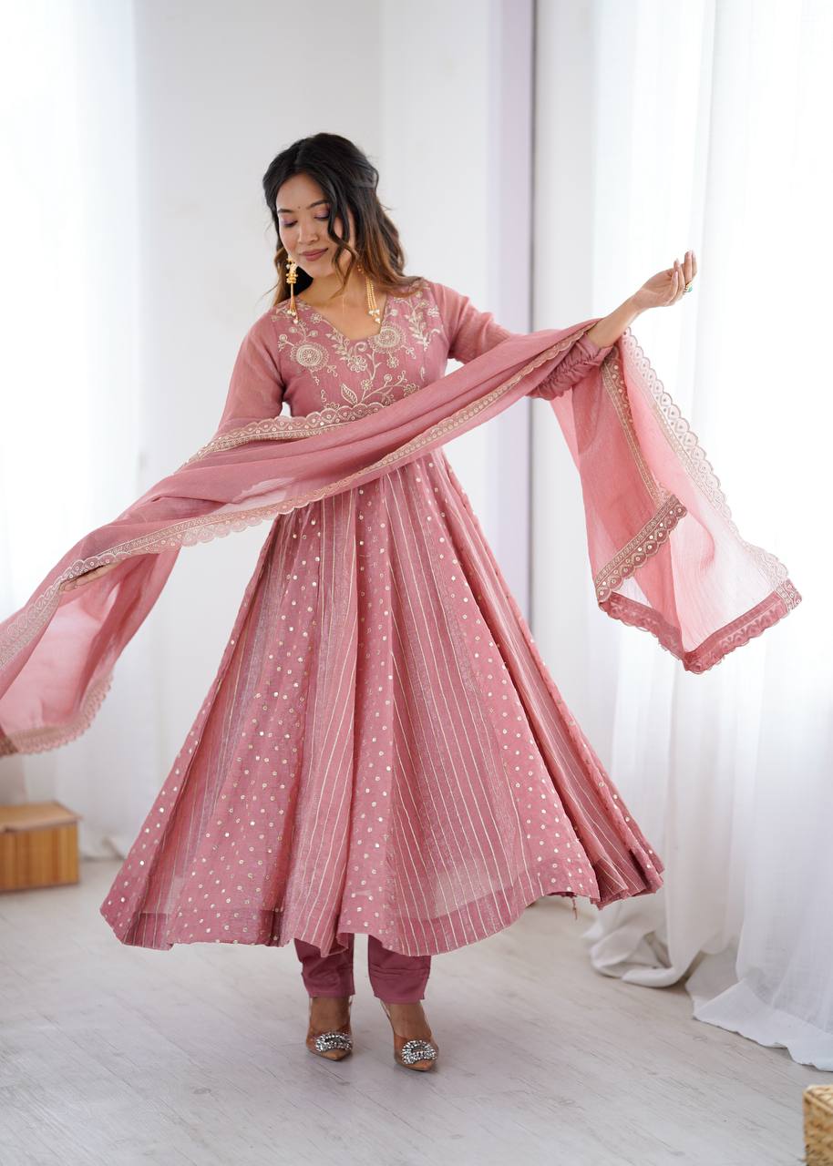 Peach festive wear embroidered Anarkali suit for women