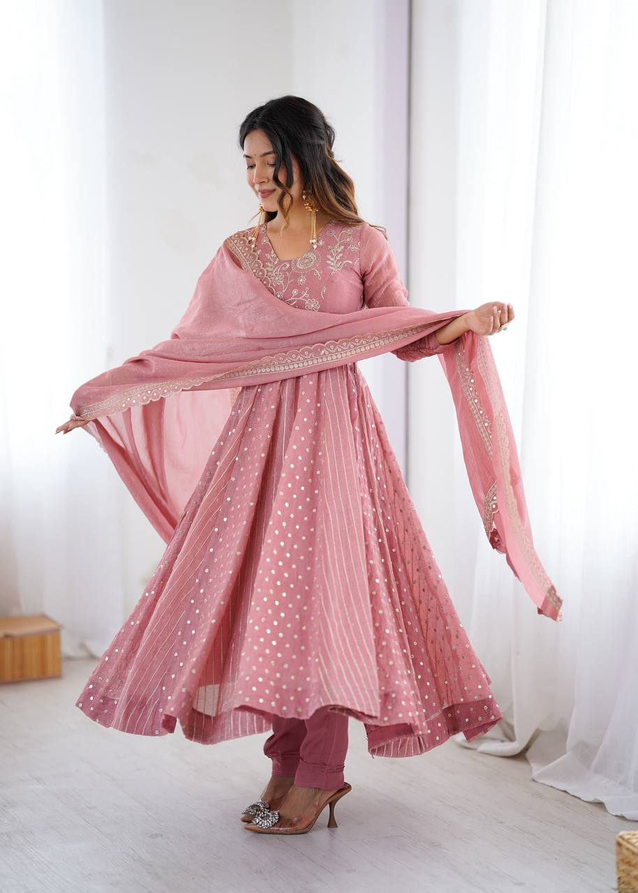 Peach festive wear embroidered Anarkali suit for women