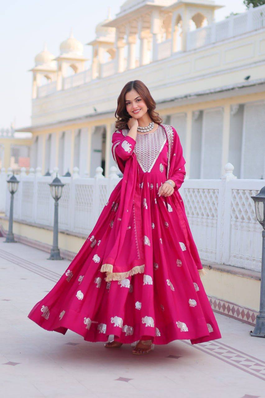 Pink georgette embroidered Veronika designer Anarkali gown