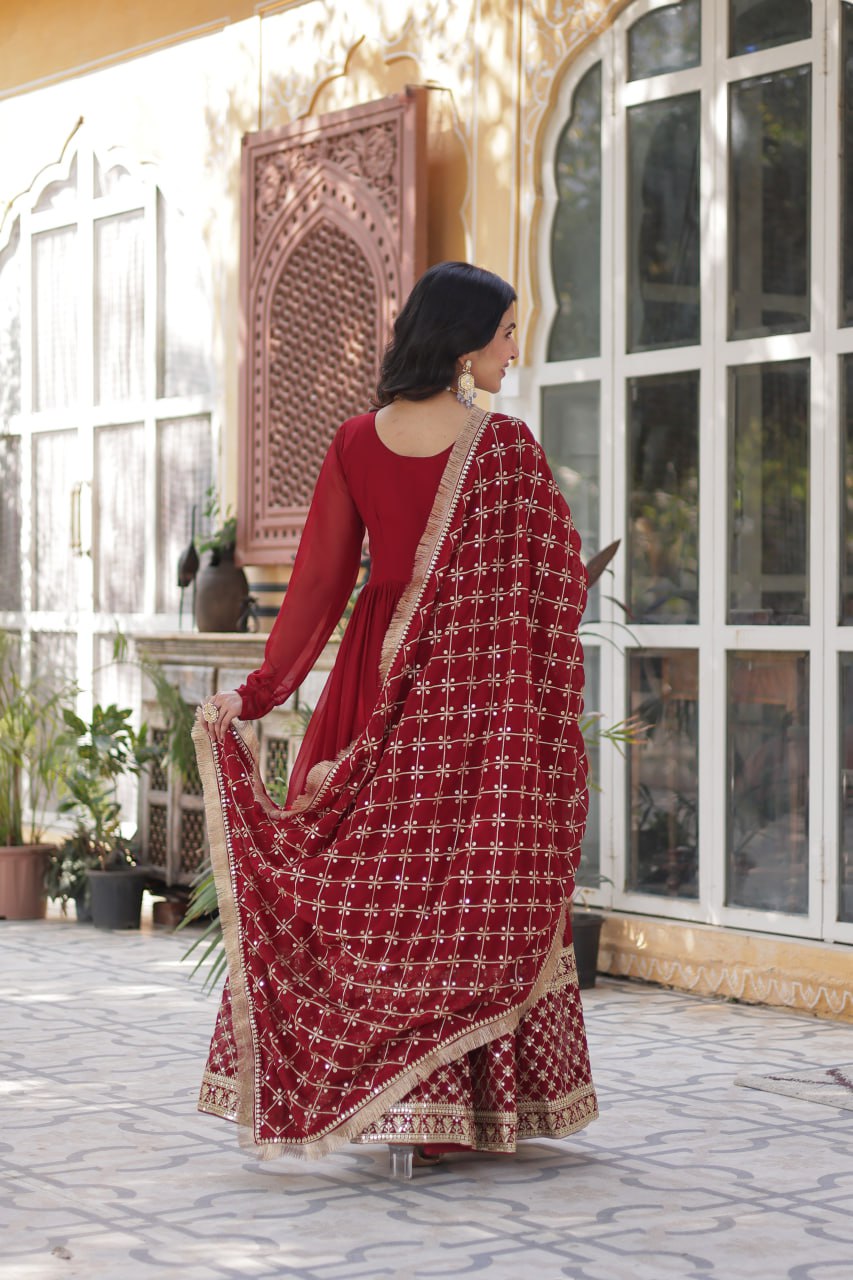 Avishka maroon embroidered anarkali gown set
