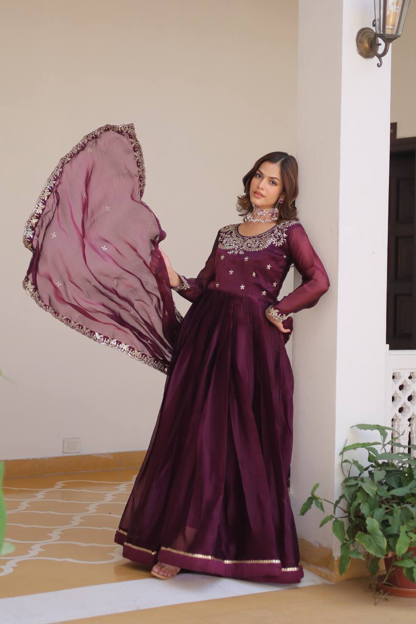 Siddhika pure Burberry silk embroidered gown set