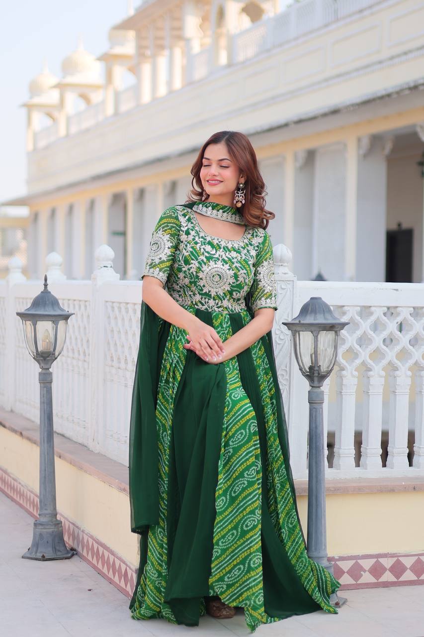 Saanvi pure bandhej georgette embroidered gown set