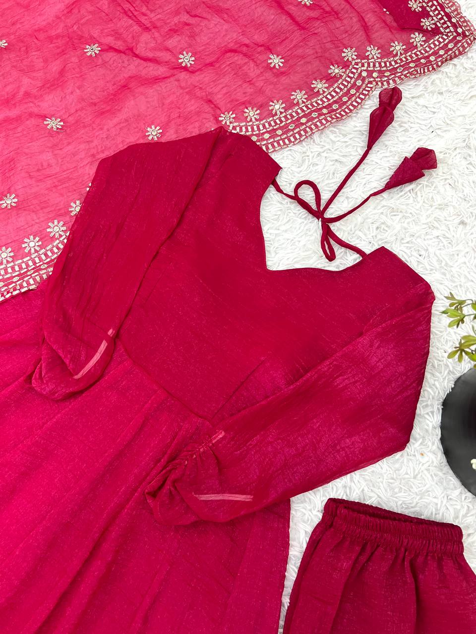 Pink Fandy silk Tiya designer Anarkali suit