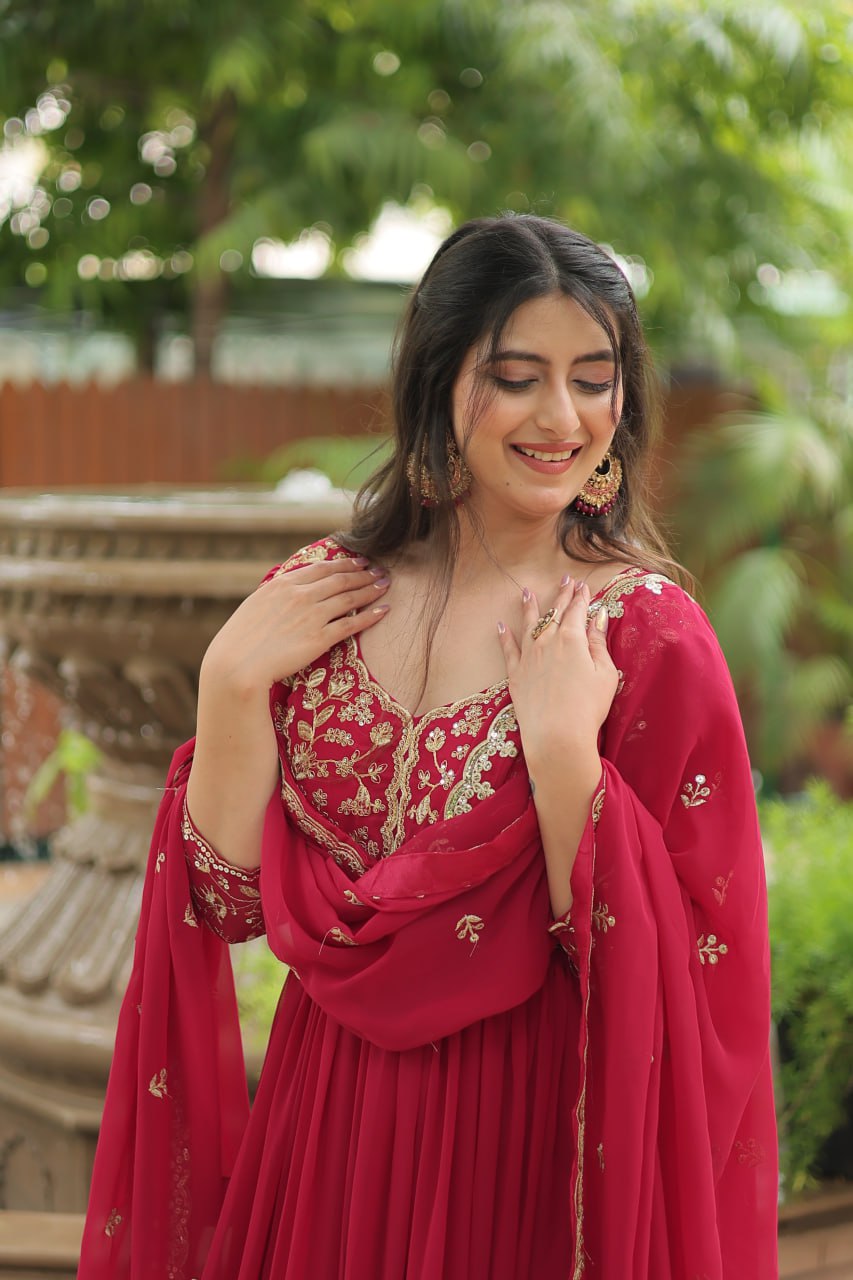 Pink embroidered Jiyanshi designer Anarkali gown