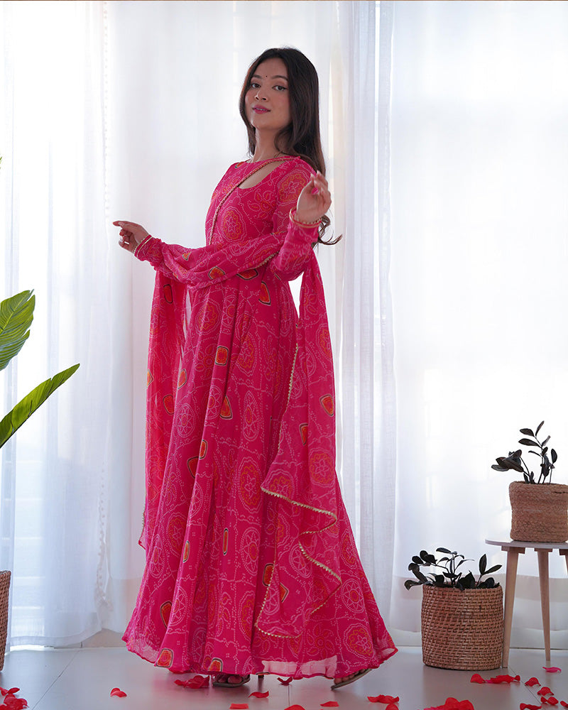 Kaveri pink printed chiffon anarkali set