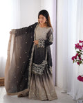 Manvisha black embroidered sharara suit set